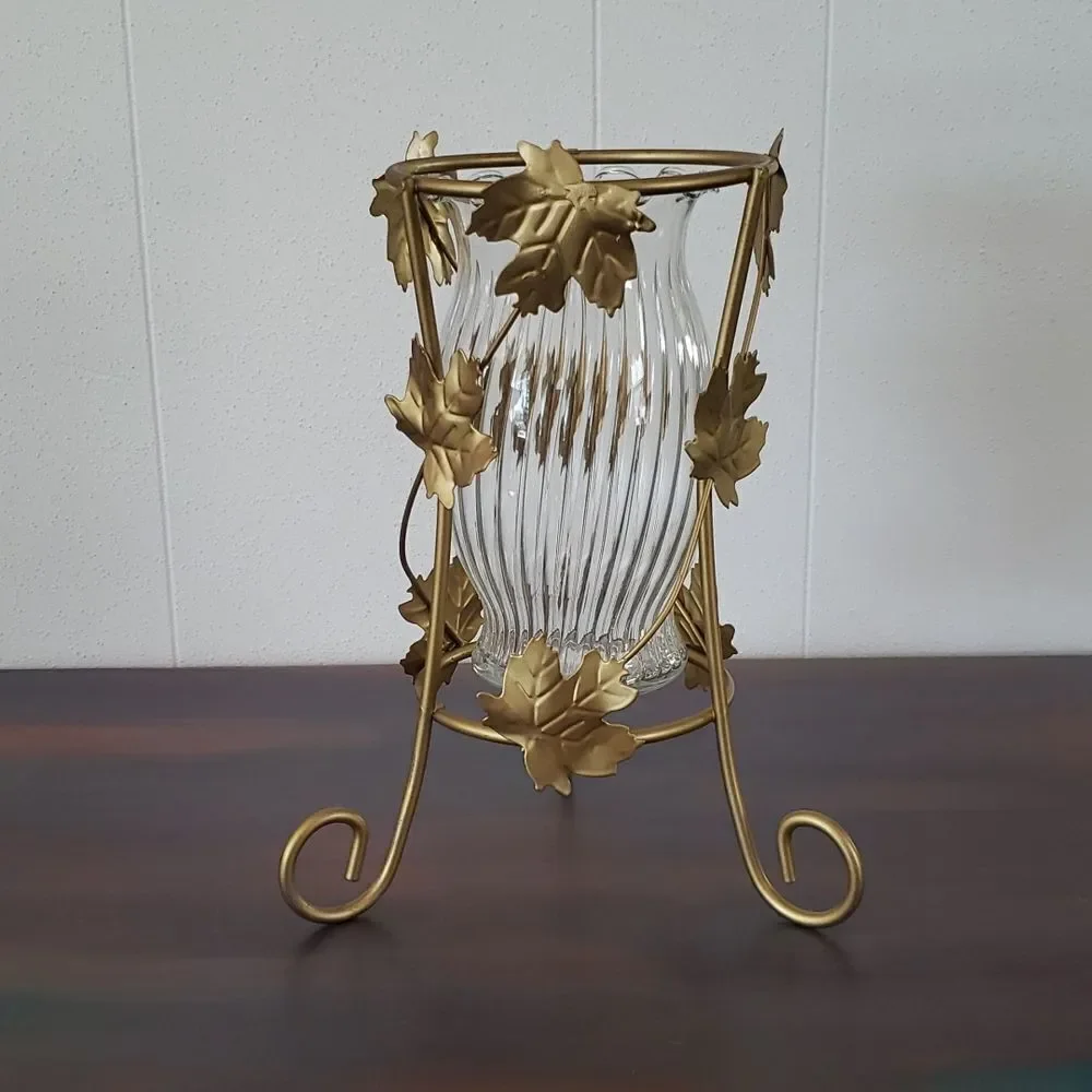 Pretty Gold Stand Leaf Design Vase/Candle Holder with Glass Container